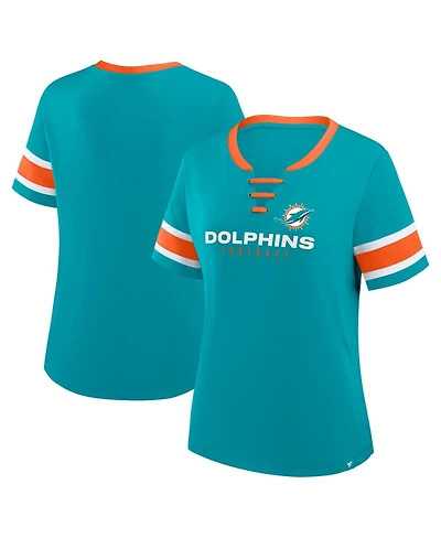 Fanatics Women's Aqua Miami Dolphins Redzone Draw Play Athena Lace-Up T-Shirt