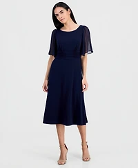 Connected Petite Flutter-Sleeve Midi Dress