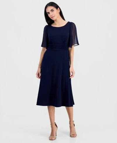Connected Womens Flutter Sleeve Midi Dress