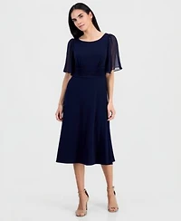 Connected Womens Flutter Sleeve Midi Dress
