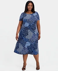 Connected Plus Printed Round-Neck A-Line Dress