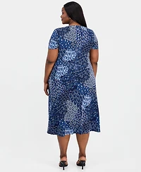 Connected Plus Printed Round-Neck A-Line Dress
