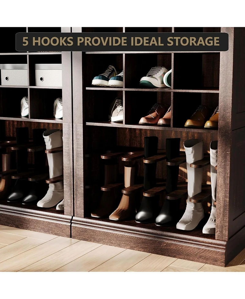 Gaomon 10 Tier Shoe Storage Cabinet, Freestanding Wooden Shoe Rack with Cubbies, Tall Farmhouse Shoe Organizer for Entryway or Mudroom