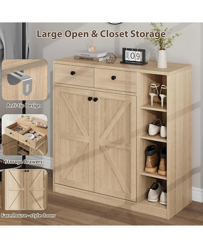 Gaomon 42'' Shoe Storage Cabinet with Doors & Drawers, Modern 4 Tier Shoe Rack Organizer with Adjustable Shelves and Stable Base