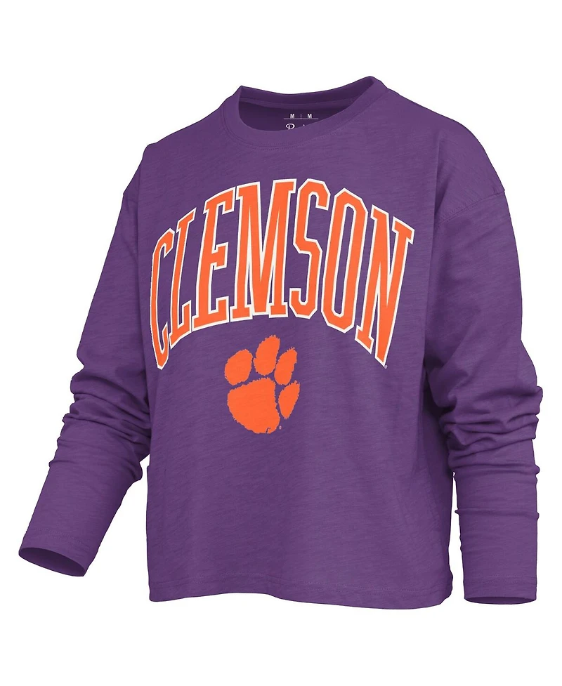 Pressbox Women's Purple Clemson Tigers Motley Boxy Waist-Length Long Sleeve T-Shirt