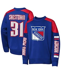Outerstuff Big Boys and Girls Igor Shesterkin Blue New York Rangers Best Defense Name Number Crewneck Sweatshirt