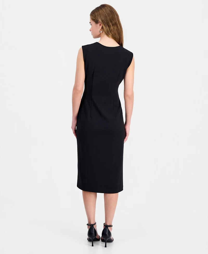 Connected Women's V-Neck Sleeveless Belted Sheath Dress