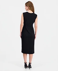 Connected Women's V-Neck Sleeveless Belted Sheath Dress