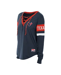 New Era Women's Navy Houston Texans Plus Throwback Lace-Up Long Sleeve T-Shirt