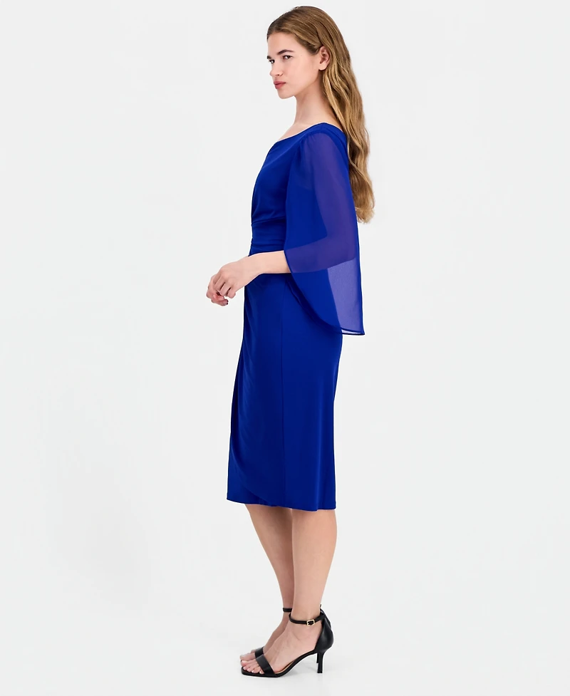 Connected Women's Cape-Sleeve Trimmed-Neck Sheath Dress