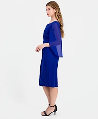 Connected Women's Cape-Sleeve Trimmed-Neck Sheath Dress