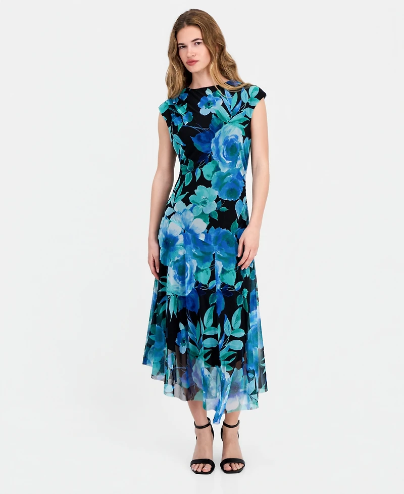 Connected Women's High-Neck Cap-Sleeve Mesh Dress