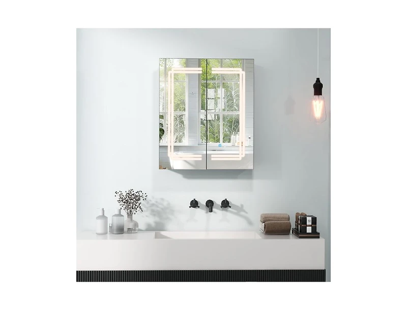 Slickblue Bathroom Mirror Medicine Cabinet with Lights and 2 Doors