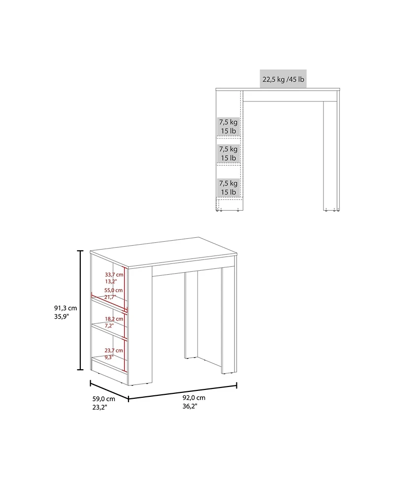 Fm Furniture Harlan Kitchen Island, Counter Height Table Top with 3-Side Shelf