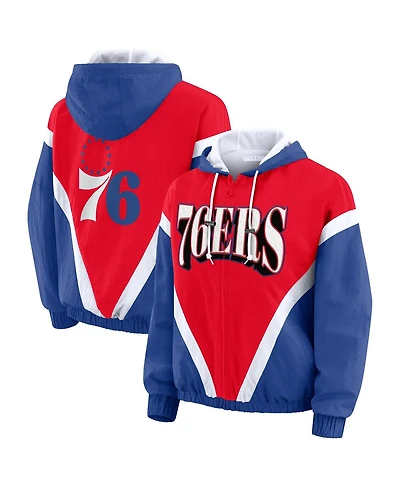 Wear by Erin Andrews Women's Red/Royal Philadelphia 76ers Color block Full-Zip Hoodie Windbreaker Jacket