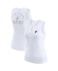 Wear by Erin Andrews Women's White Miami Heat Rib-Knit Henley Tank Top