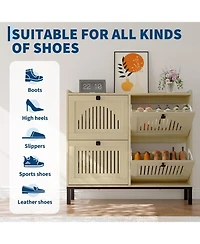 gaomon Modern 4 Turn Over Drawer Shoe Storage Cabinet - Adjustable Shelves Space-Saving Wooden Organizer Hollow-Out Panel