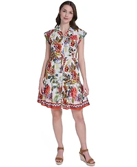 Eliza J Petite Printed Collared Neck Mini Dress