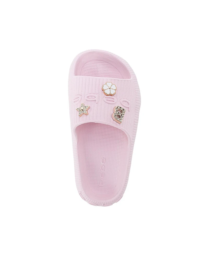 Bebe Little Girls Eva Slide – Lightweight Comfy Sandals with Metal Charms