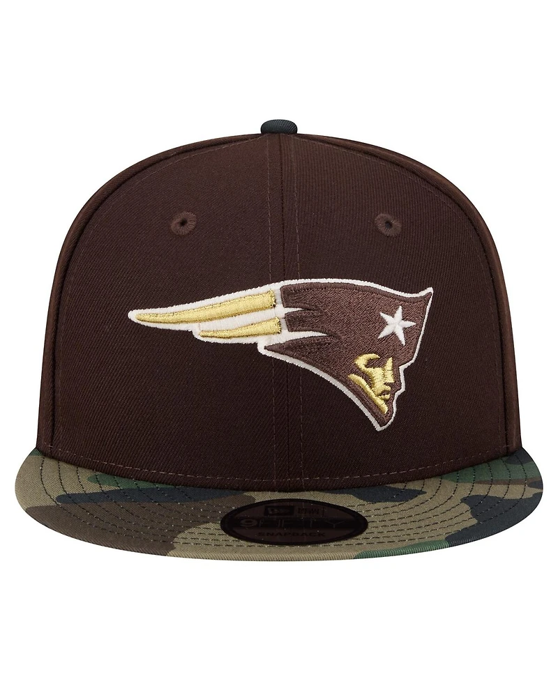 New Era Men's Dark Brown New England Patriots Burnt Wood Camo 9FIFTY Snapback Hat