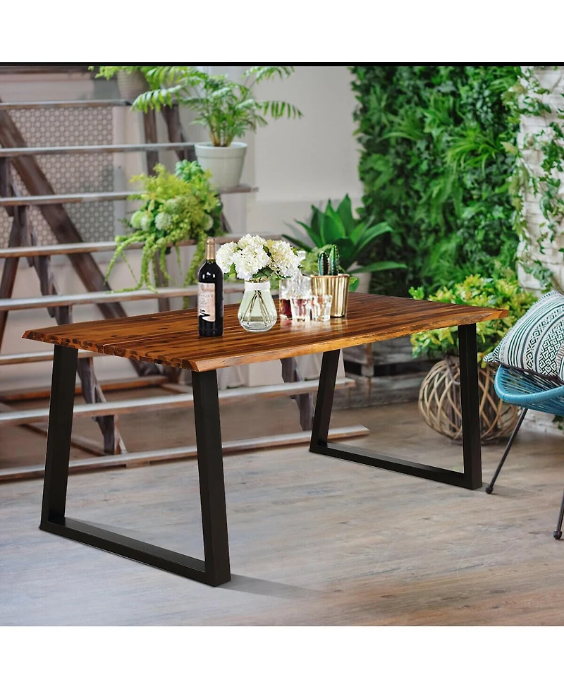 Gymax Rectangular Acacia Wood Dining Table Rustic Indoor &Outdoor Furniture