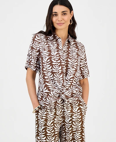 I.n.c. International Concepts Petite Printed Twist-Hem Top, Macy's Exclusive