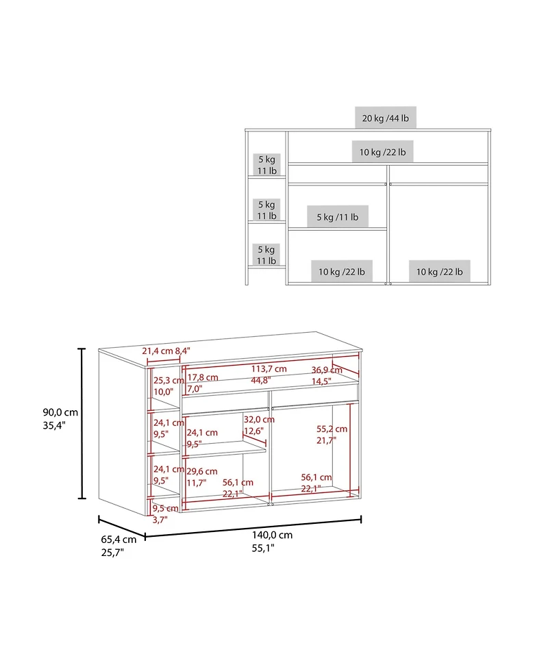 Fm Furniture Abril Kitchen Island with Storage Cabinet, Shelves and Appliance Space