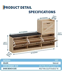 gaomon Shoe Storage Bench with 4 Flip Drawers and Padded Seat Shoe Cabinet Organizer for Hallway Living Room Entryway Bench