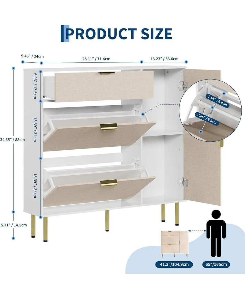 gaomon Shoe Storage Cabinet with with 2 Flip Drawers 1 Drawer 1 Side Cabinet Freestanding Narrow Rack with Metal Legs Farmhouse Slim Shoe Storage