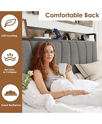 Gaomon queen bed frame with storage drawers, charging station, and upholstered headboard.