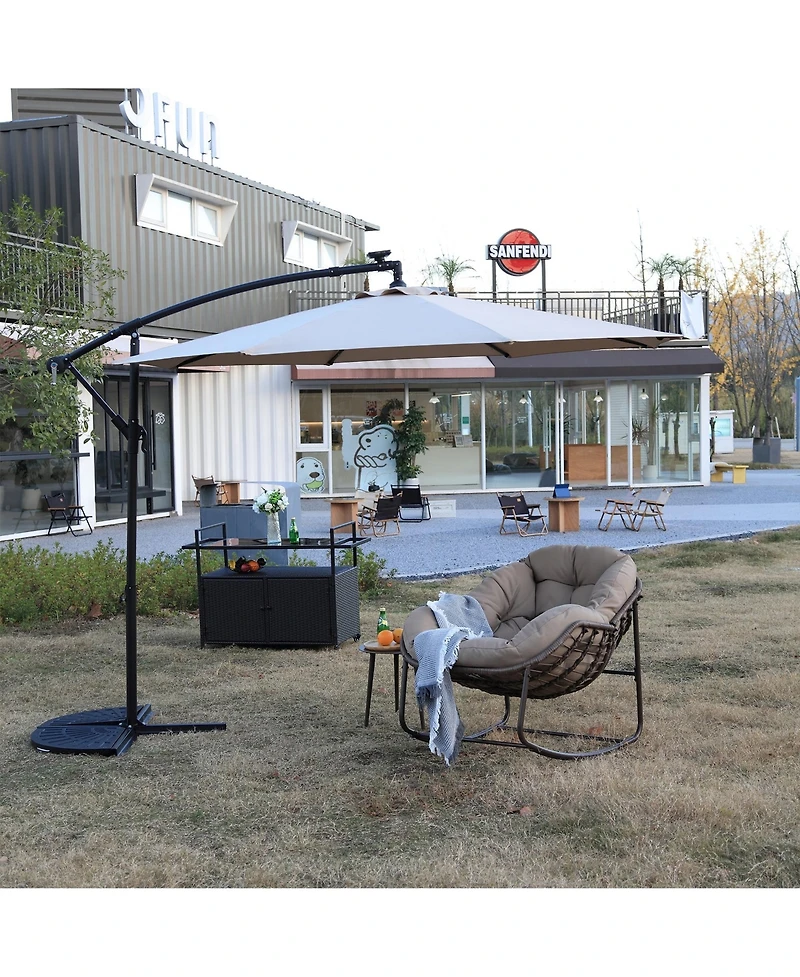 Clihome 10ft Solar Led Offset Hanging Umbrella Market Patio