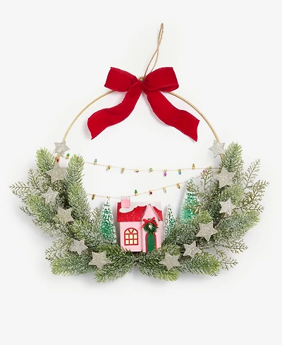 Holiday Lane Whimsy House in Greenery Led Half Wreath, Macy's Exclusive