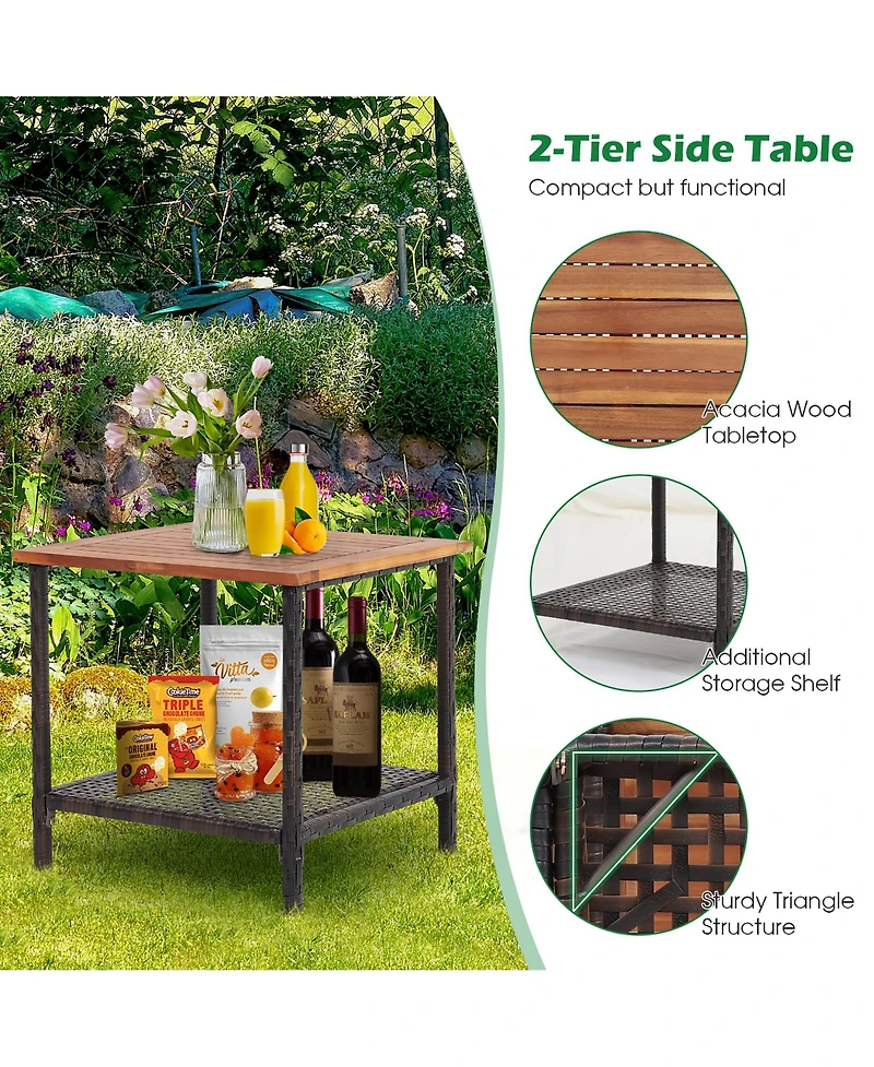 Gymax 5 Piece Outdoor Wicker Conversation Set Patio Rattan Sofa Set w/ Cushion Coffee Table