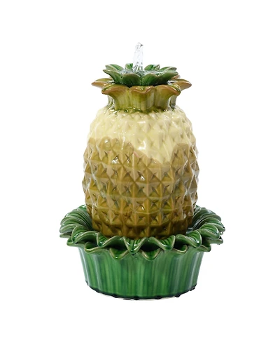 LuxenHome Pineapple Ceramic Indoor/Outdoor 17.1-In Tall Tabletop Fountain, Tan Top