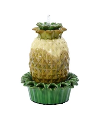 LuxenHome Pineapple Ceramic Indoor/Outdoor 17.1-In Tall Tabletop Fountain, Tan Top