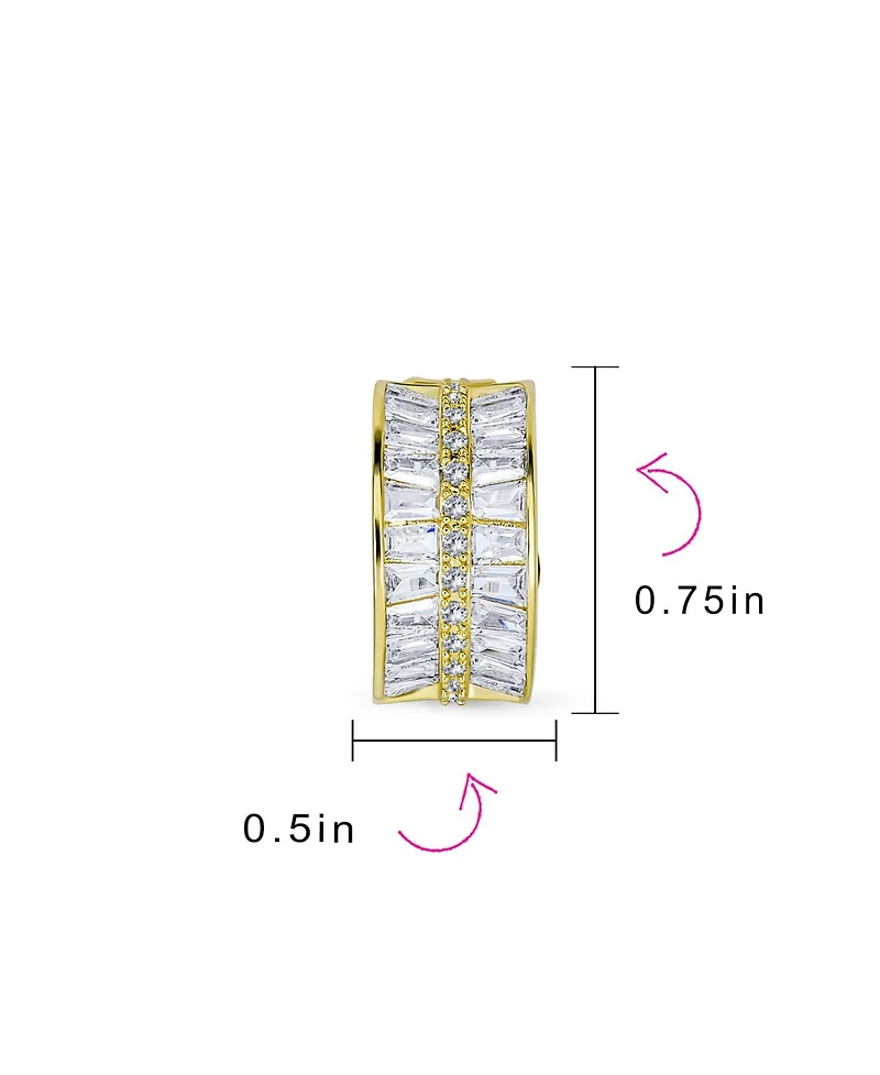 Bling Jewelry Art Deco Style Statement Cz Half Hoop Baguette Earrings Clip On Yellow Gold Plated