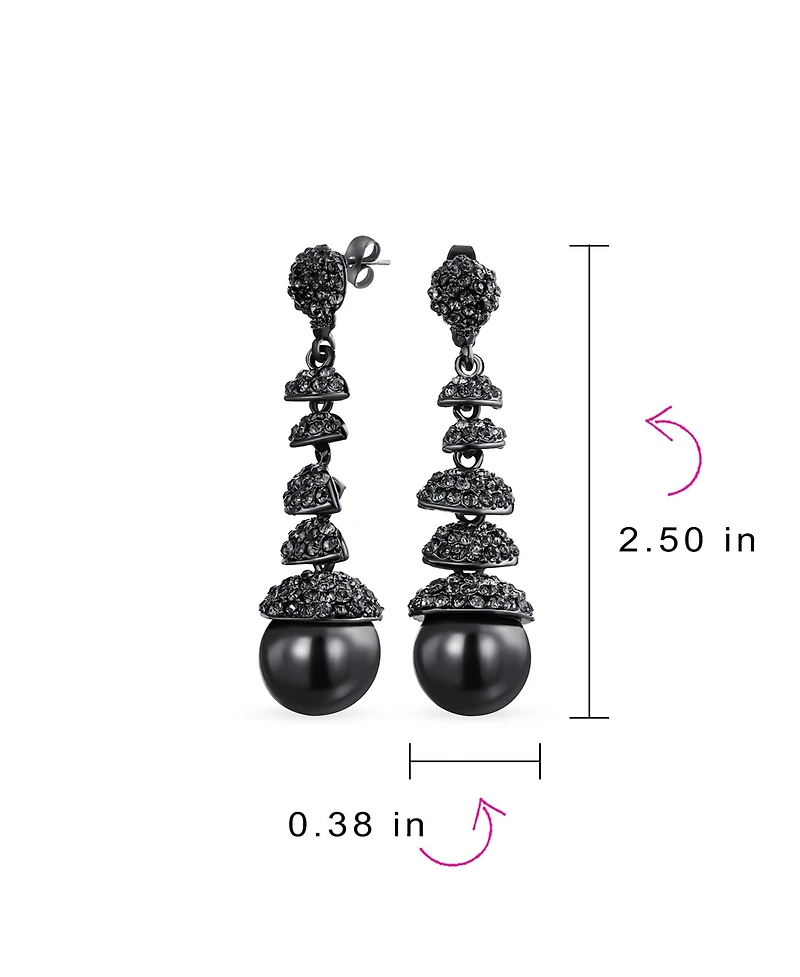 Bling Jewelry Crystal Disc Ball Dangle Simulated Pearl Earrings Formal Holiday Party Black Teardrop