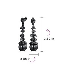 Bling Jewelry Crystal Disc Ball Dangle Simulated Pearl Earrings Formal Holiday Party Black Teardrop