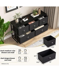Gymax 5 Drawers Dresser Tv Stand Chest Clothes Storage Organizer with 5 Fabric Bins