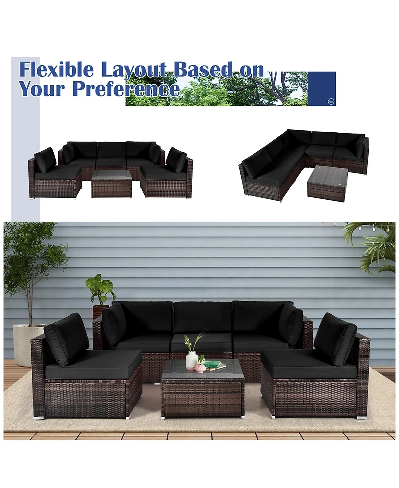Gymax 6PCS Rattan Outdoor Sectional Sofa Set Patio Furniture Set w/ Cushions