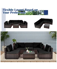 Gymax 6PCS Rattan Outdoor Sectional Sofa Set Patio Furniture Set w/ Cushions