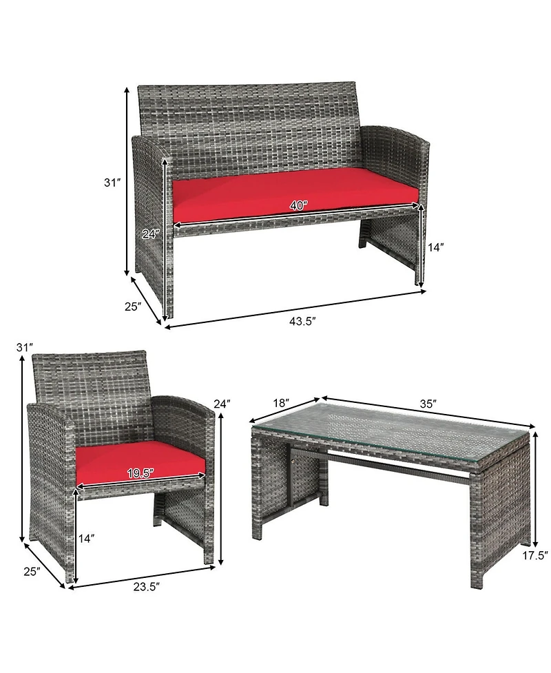 Gymax 8PCS Patio Outdoor Rattan Conversation Furniture Set w/ Cushion
