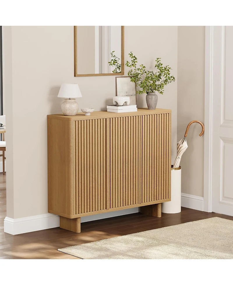 gaomon 46 Inch Shoe Cabinet with Fluted Door 5-Tier Storage Cabinet Rustic Entryway Shoe Bench for Hallway