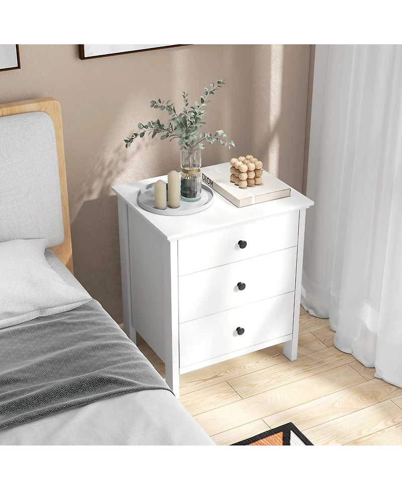 Gymax 3-Drawer Nightstand Wooden Bedside Table Modern Side End Table Space-Saving
