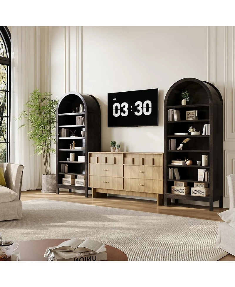 Gaomon 71" Tall Arched Shoe Storage Cabinet, 7 Tier Wood Organizer with Adjustable Shelves for Entryway, Hallway & Living Room