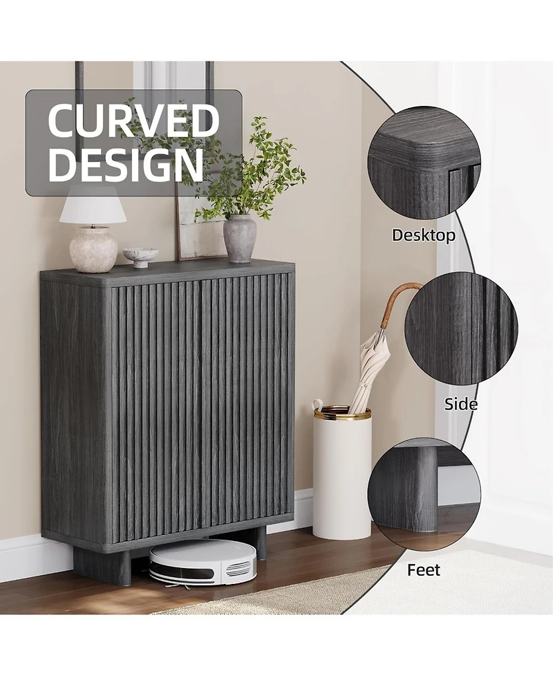 gaomon 31.6 Inch Shoe Cabinet with Fluted Door 5-Tier Storage Cabinet Rustic Entryway Shoe Bench for Hallway and Foyer