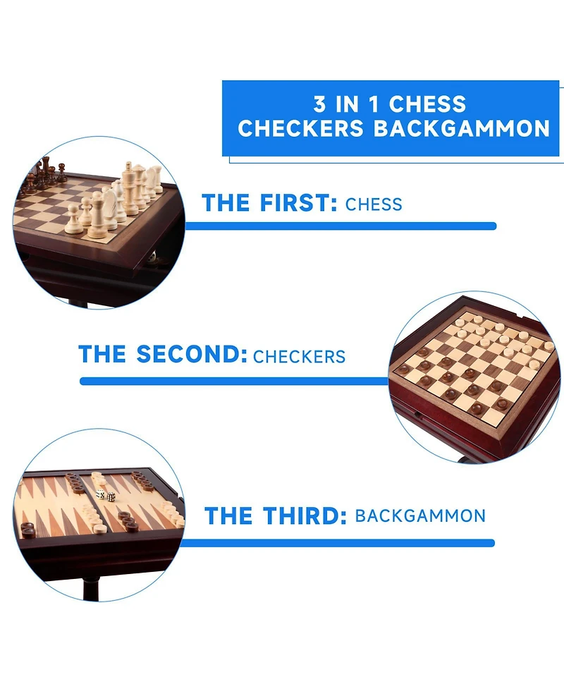 Gse Games & Sports Expert Wooden 3-in-1 Chess Checkers Backgammon Table, Chess Checkers Backgammon Combo Game Set