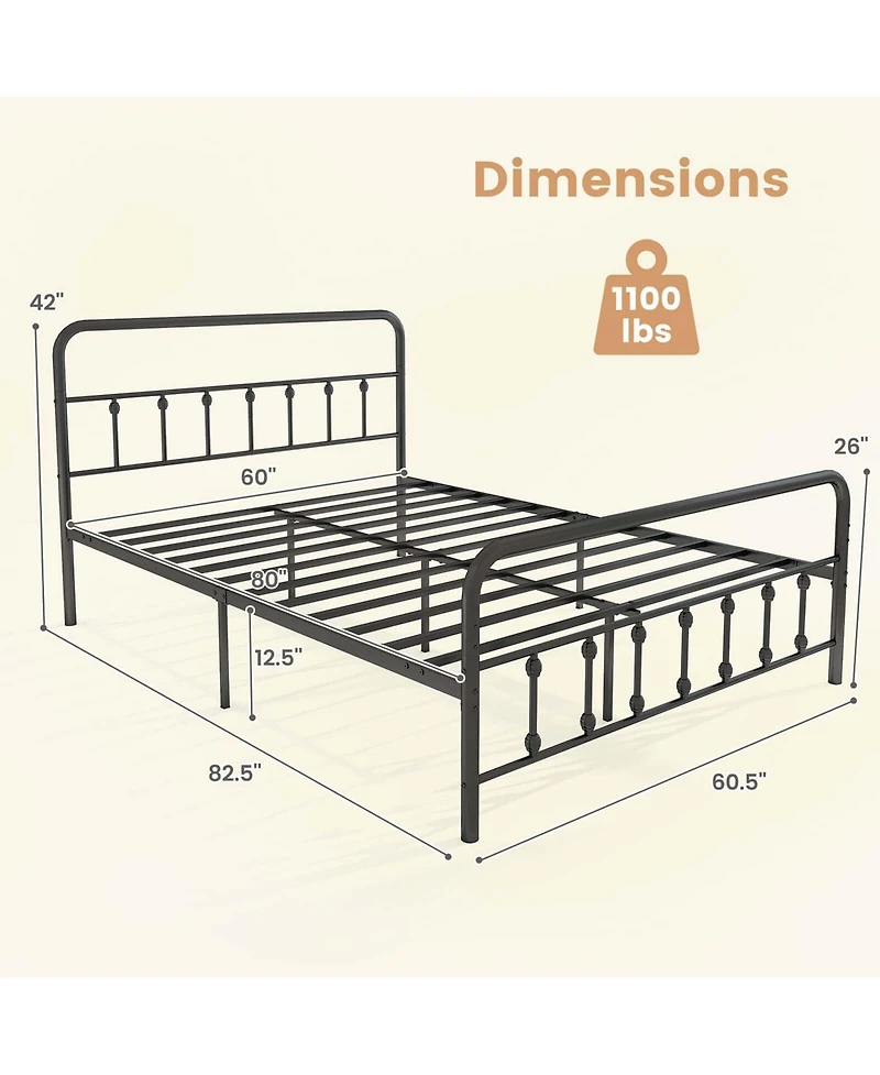 Queen Size Bed Frame with Headboard Under Bed Storage No Box Spring Needed