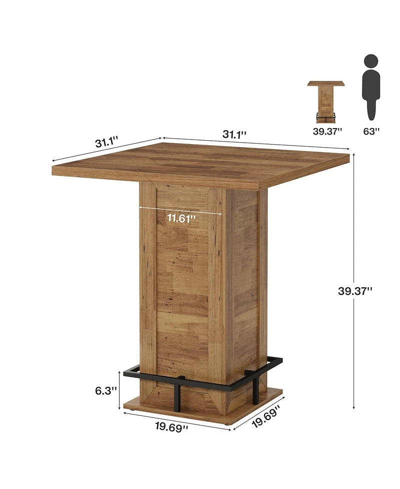 Tribesigns 39.4" H Square Bar Table, Industrial High Top Bistro Pub Cocktail Table with Metal Footrest for Kitchen Nook, Home Bar, Small Bars