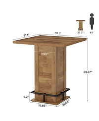 Tribesigns 39.4" H Square Bar Table, Industrial High Top Bistro Pub Cocktail Table with Metal Footrest for Kitchen Nook, Home Bar, Small Bars